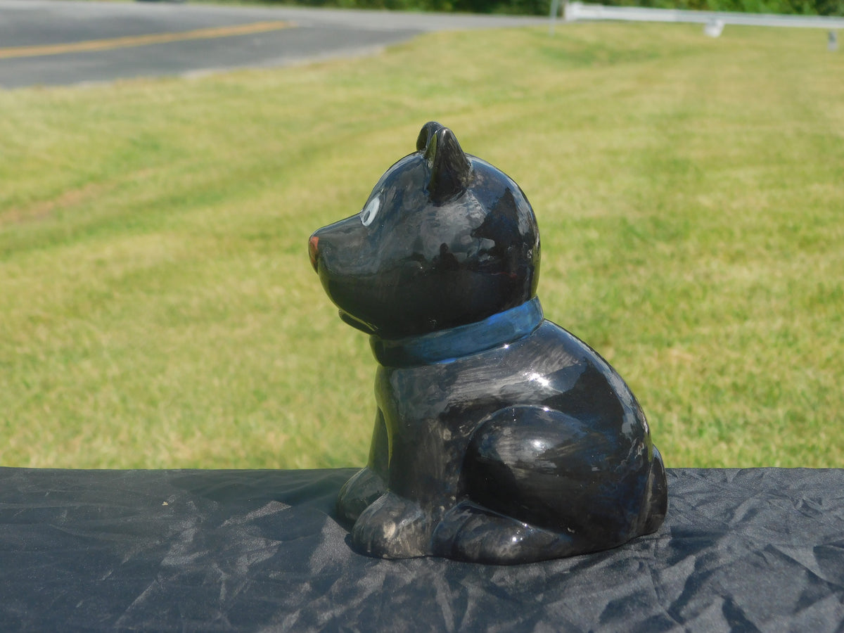 Charming Hand-Painted Ceramic Black Dog Figurine
