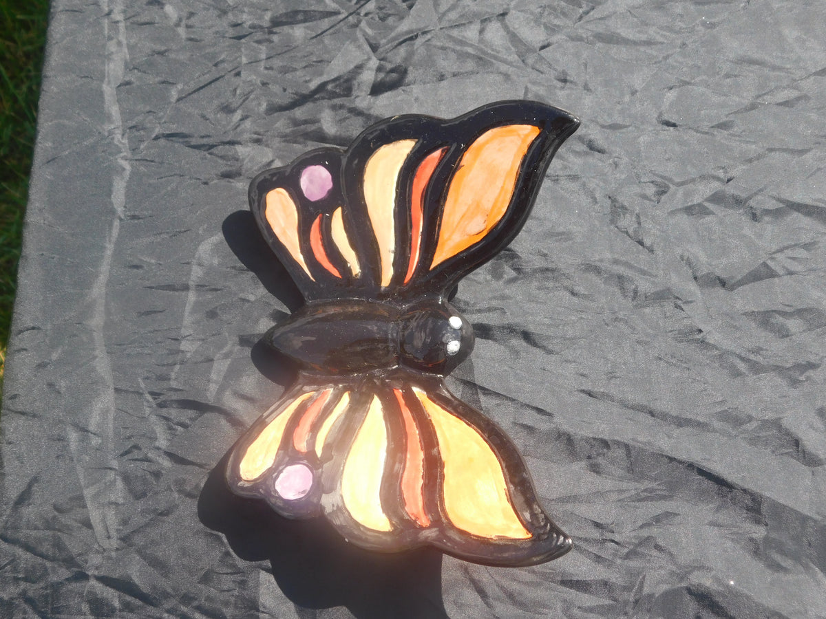 Hand-Painted Colorful Ceramic Butterfly Trinket Dish