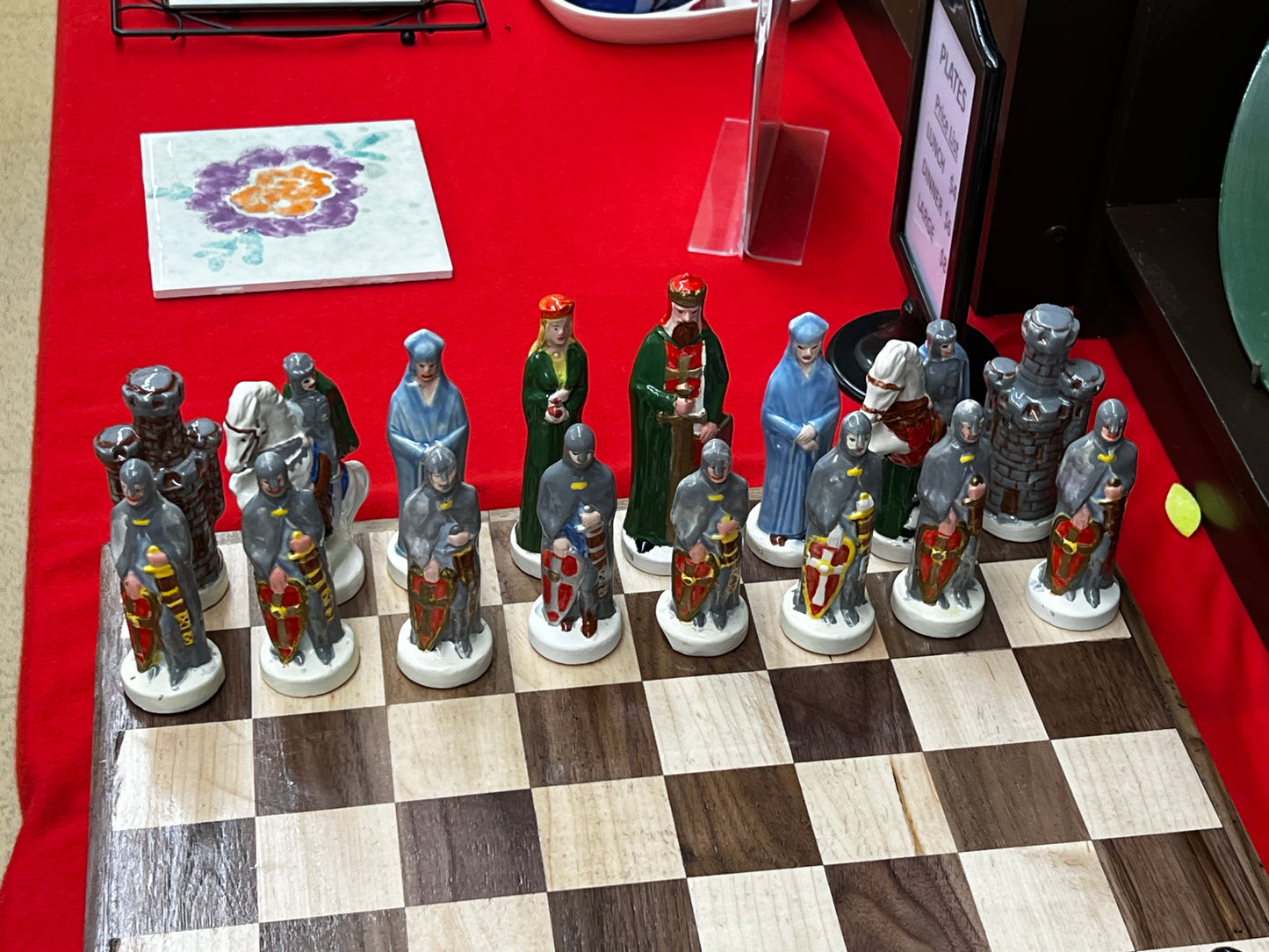 Chess Set Camelot Hand-Painted Ceramic Chess Pieces Wooden Chess Board